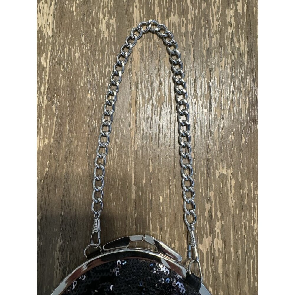 Black Sequin Silver Chain Clasp Tote Wristlet Bag 90s Y2k Whimsygoth Old Money - Picture 8 of 8